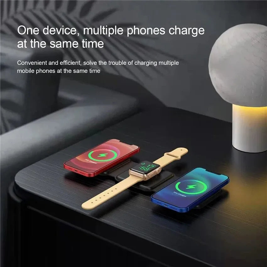 3 In 1 Foldable Magnetic Wireless Charger & Stand for iPhone & Apple Watch